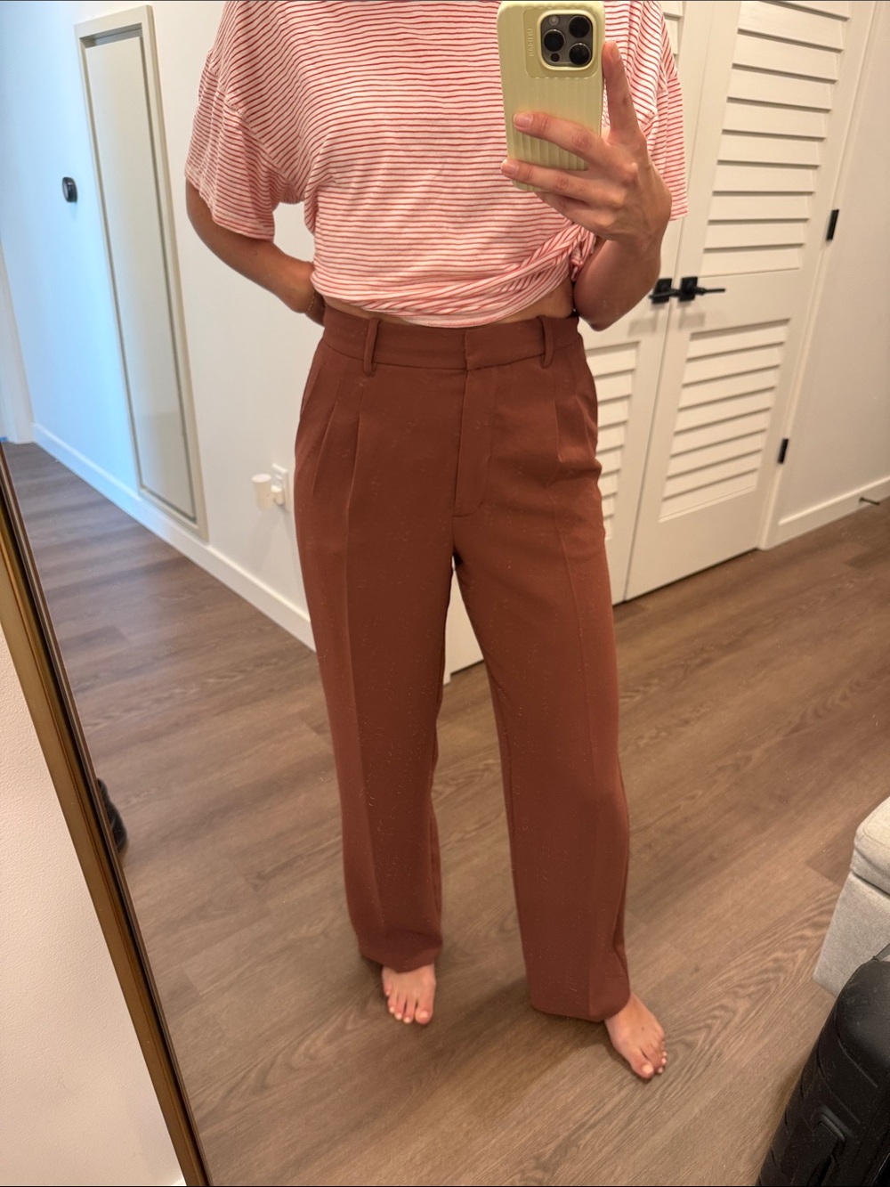 Aritzia High-Rise Straight Leg Pants in Rust